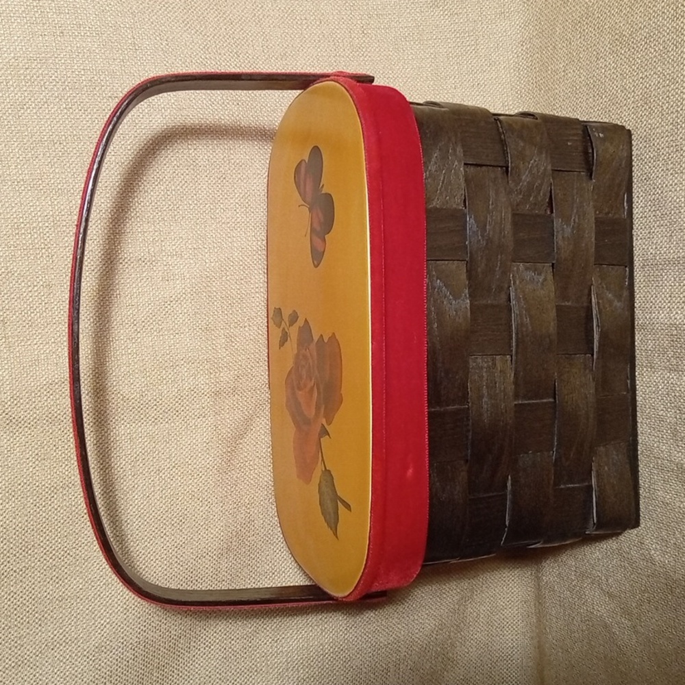 Vintage Hand Crafted Decopage Wooden Basket Handbag - Rose